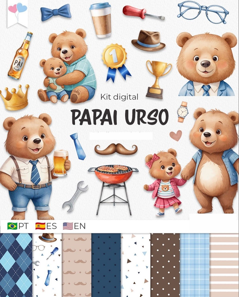 Combo 4 em 1 Kit Digital Dia dos Pais Lançamento em Png 2