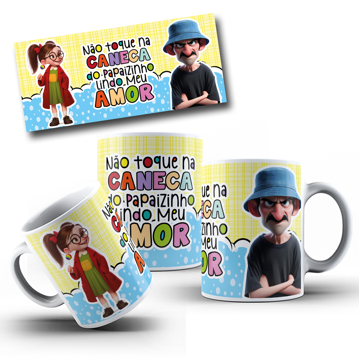 7 Artes para Caneca Dia dos Pais Seu Madruga e Chiquinha Arquivo em Jpg  2