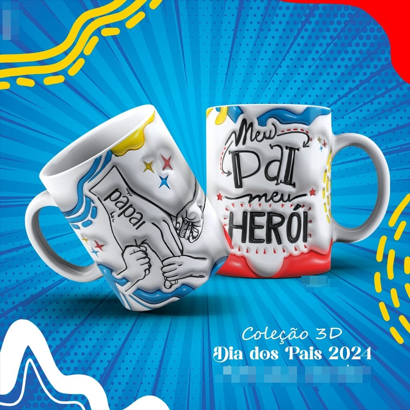 4 Artes para Caneca Dia dos Pais Meu Herói 3d Arquivo em Jpg  1