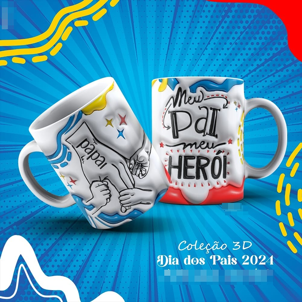 4 Artes para Caneca Dia dos Pais Meu Herói 3d Arquivo em Jpg  1