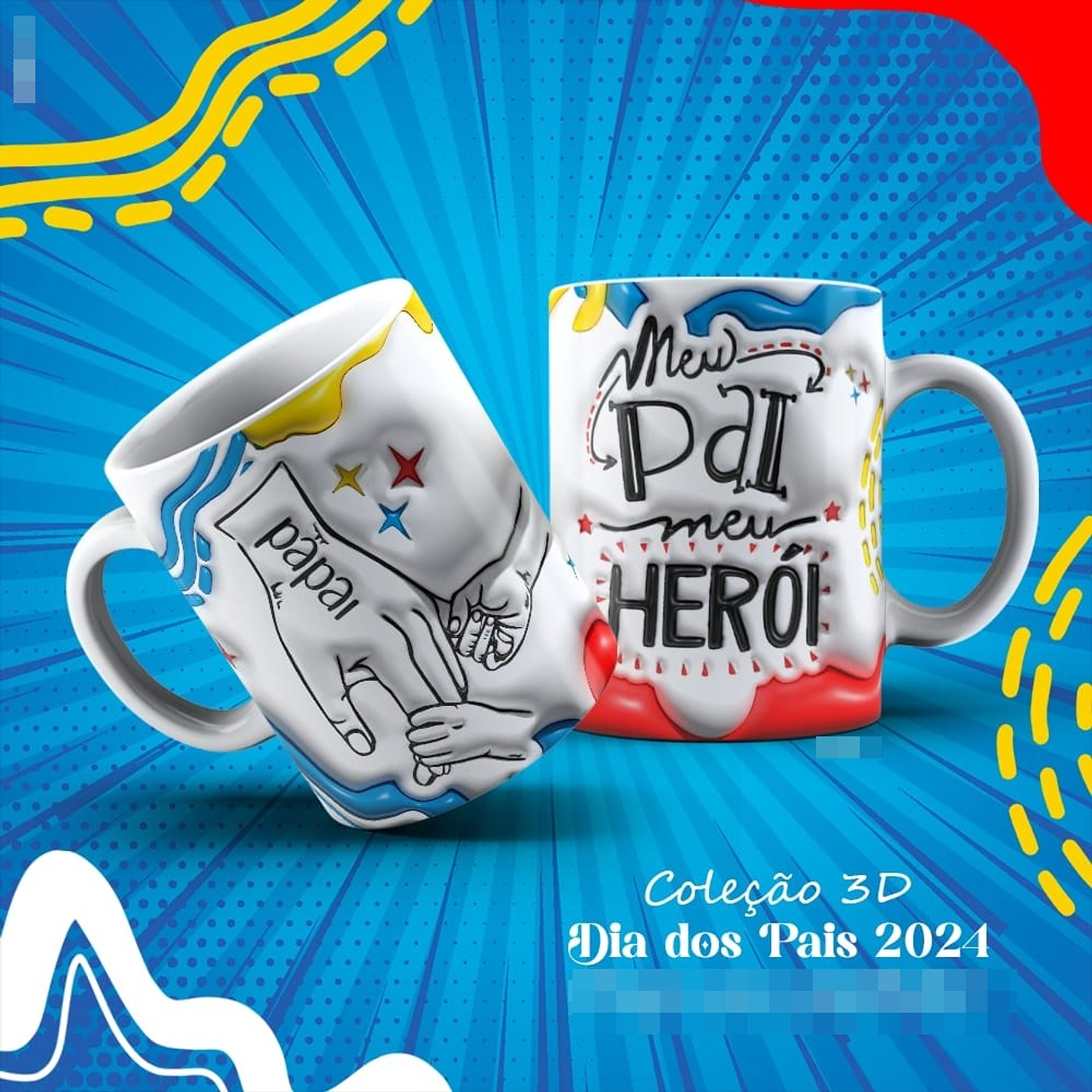 4 Artes para Caneca Dia dos Pais Meu Herói 3d Arquivo em Jpg  2