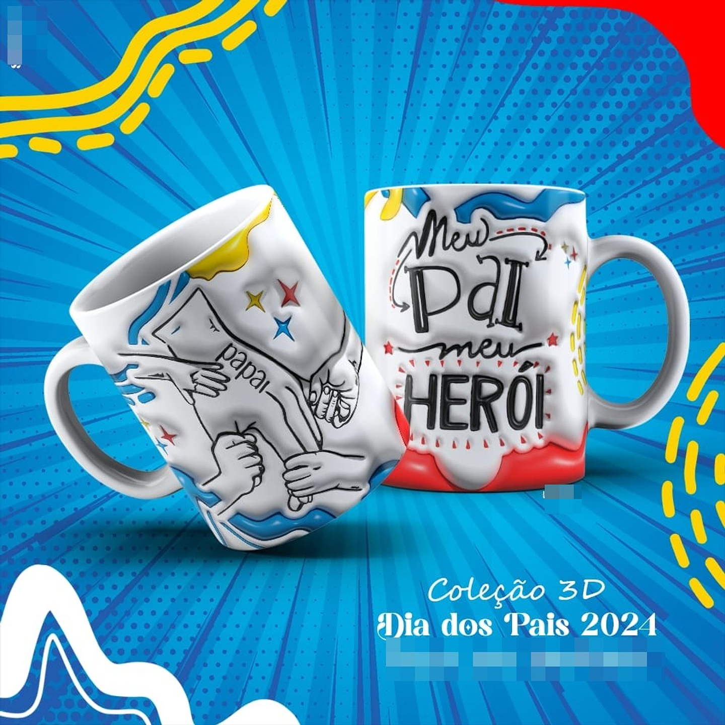4 Artes para Caneca Dia dos Pais Meu Herói 3d Arquivo em Jpg  4