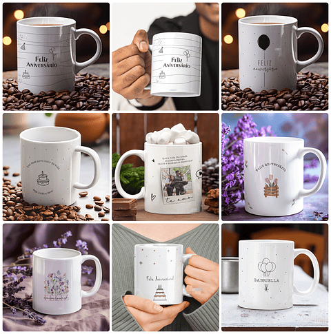 19 Artes para Caneca Aniversário Arquivo Editável