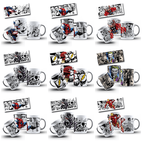 22 Artes para Caneca Super Herois Filmes Arquivo Editável 