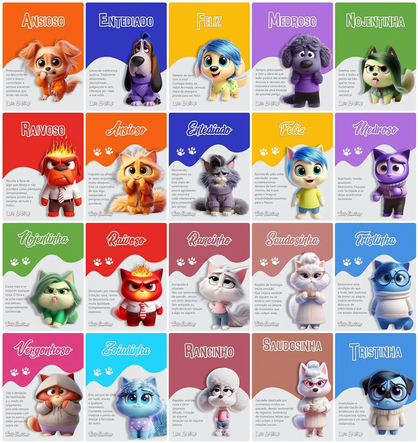 Kit Digital Divertidamente Dogs e Gatinhos Animais Emoções Arquivos em Png 3