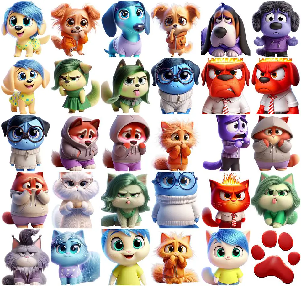 Kit Digital Divertidamente Dogs e Gatinhos Animais Emoções Arquivos em Png 4