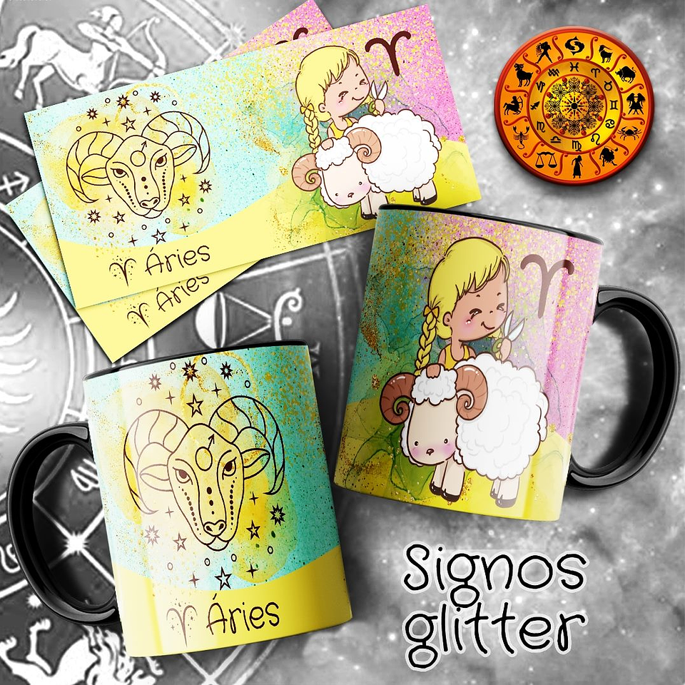 12 Artes para Caneca Signos Glitter Arquivo em Jpg  3