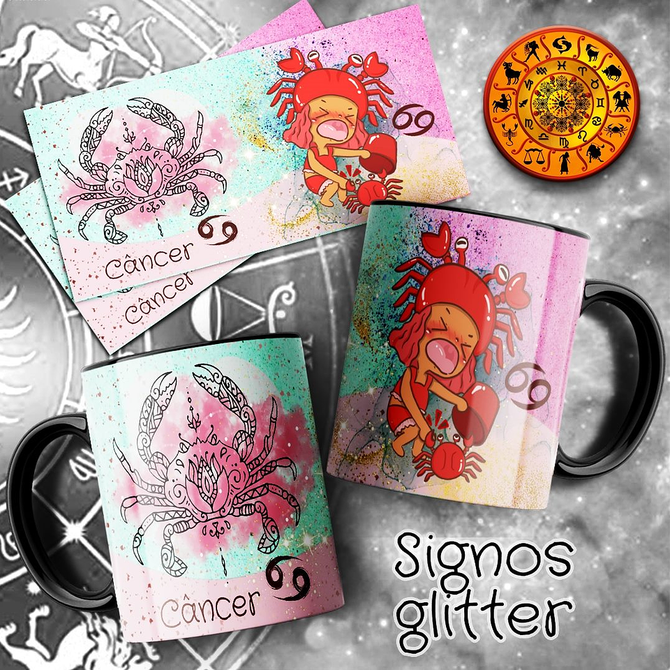 12 Artes para Caneca Signos Glitter Arquivo em Jpg  4