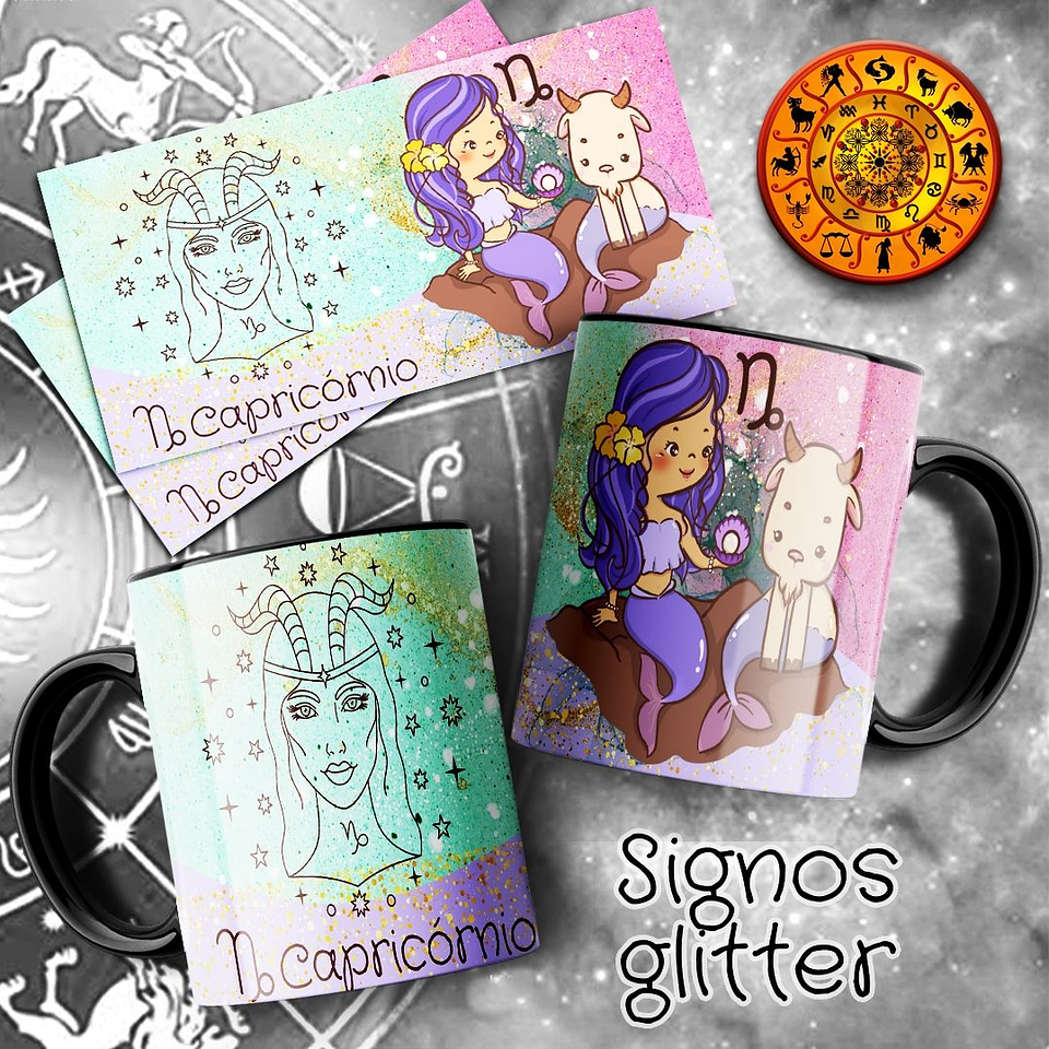 12 Artes para Caneca Signos Glitter Arquivo em Jpg  5