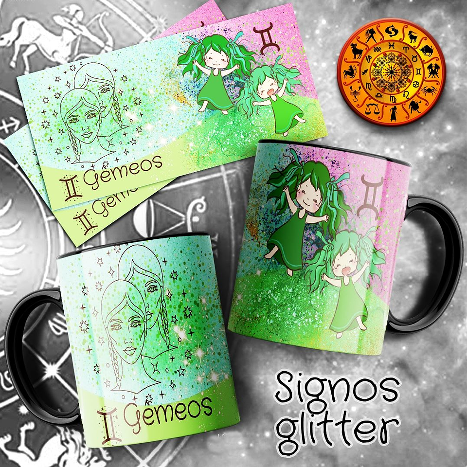 12 Artes para Caneca Signos Glitter Arquivo em Jpg  7