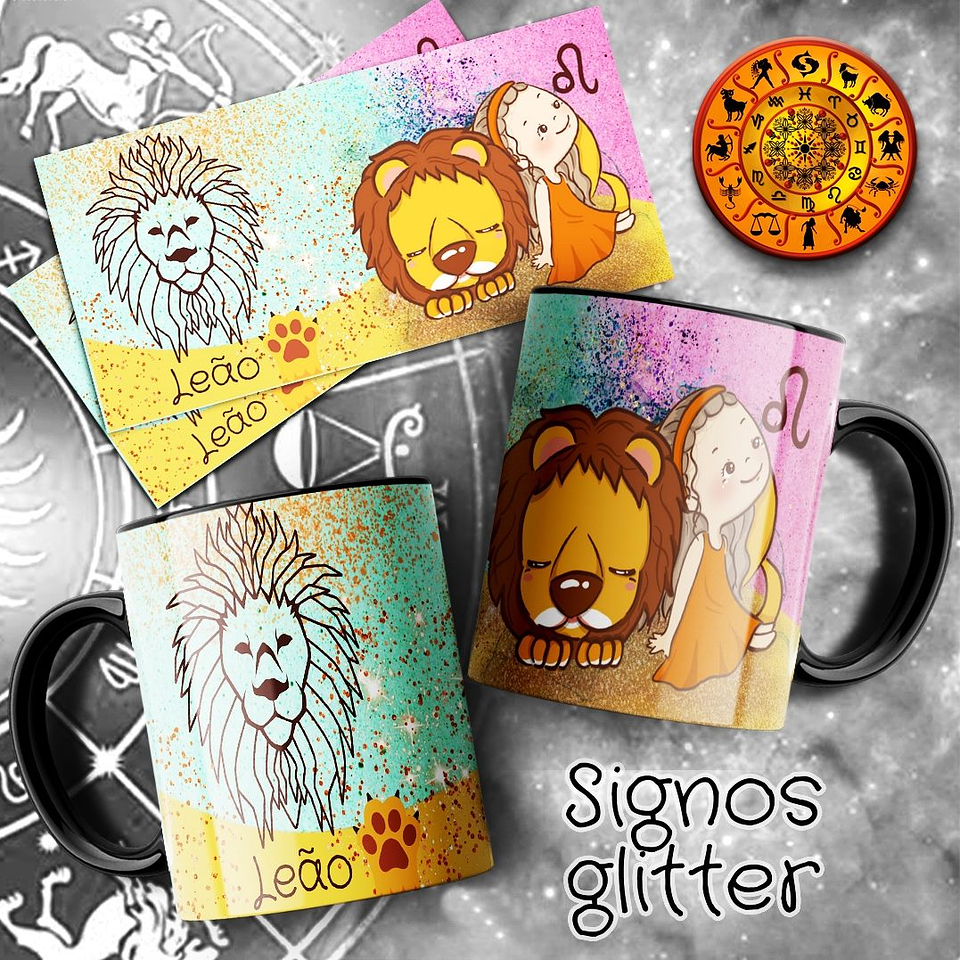 12 Artes para Caneca Signos Glitter Arquivo em Jpg  8
