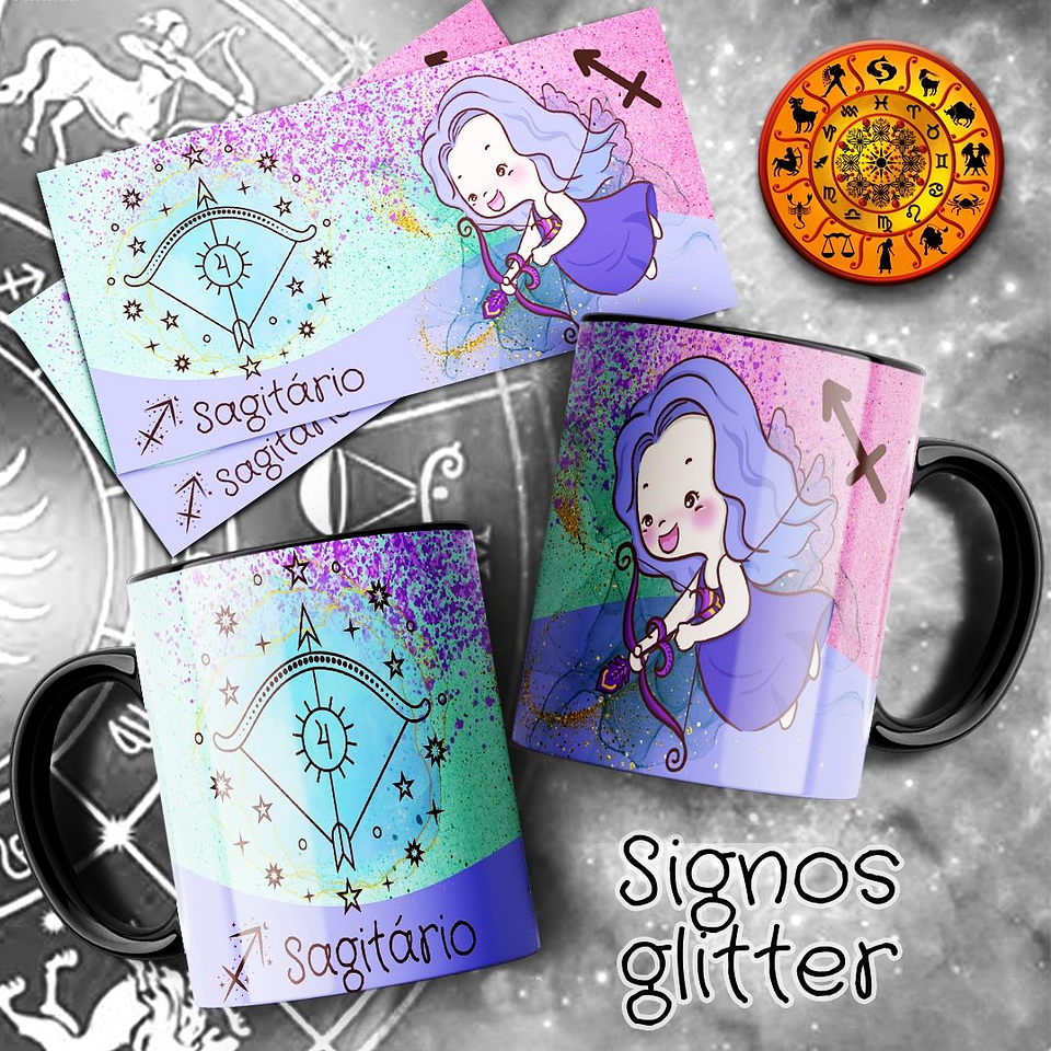 12 Artes para Caneca Signos Glitter Arquivo em Jpg  11