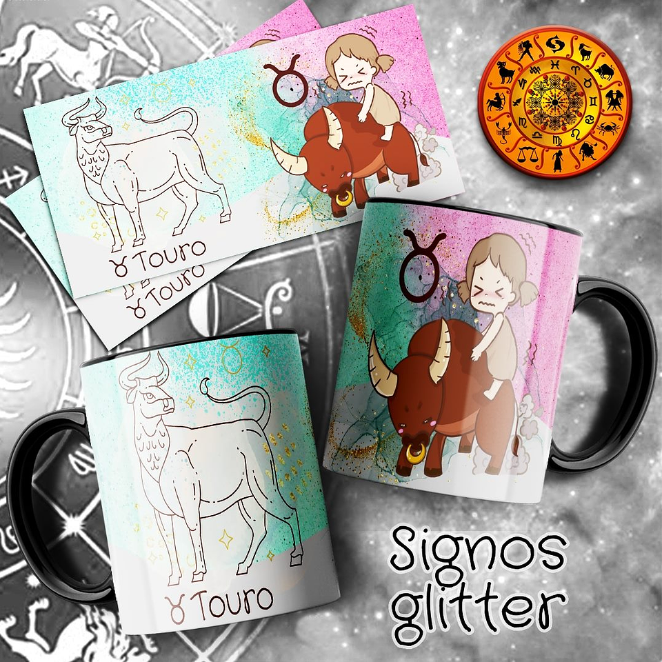 12 Artes para Caneca Signos Glitter Arquivo em Jpg  12