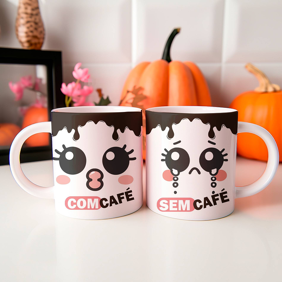 6 Artes para Caneca Carinhas Com Café Sem Café Arquivo Editável 2