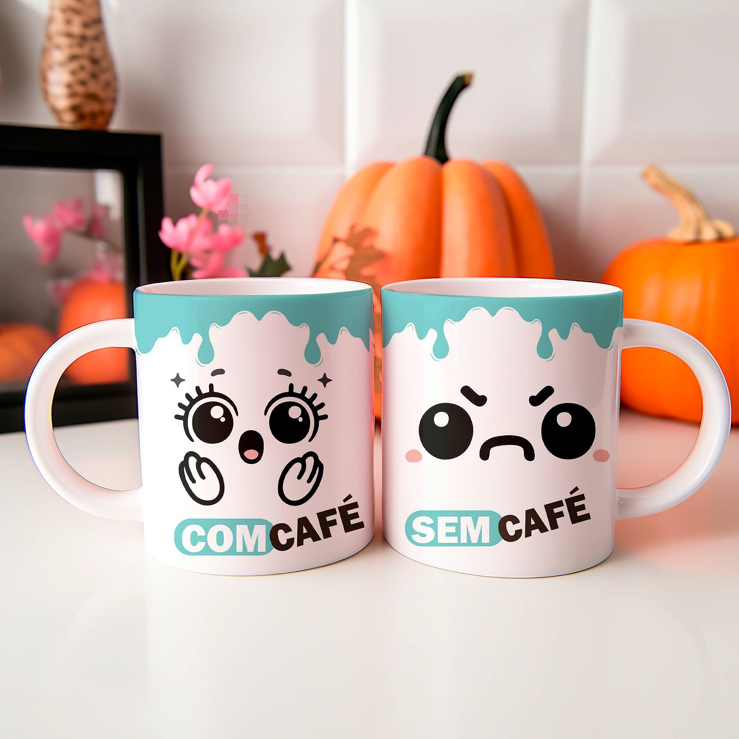6 Artes para Caneca Carinhas Com Café Sem Café Arquivo Editável 6