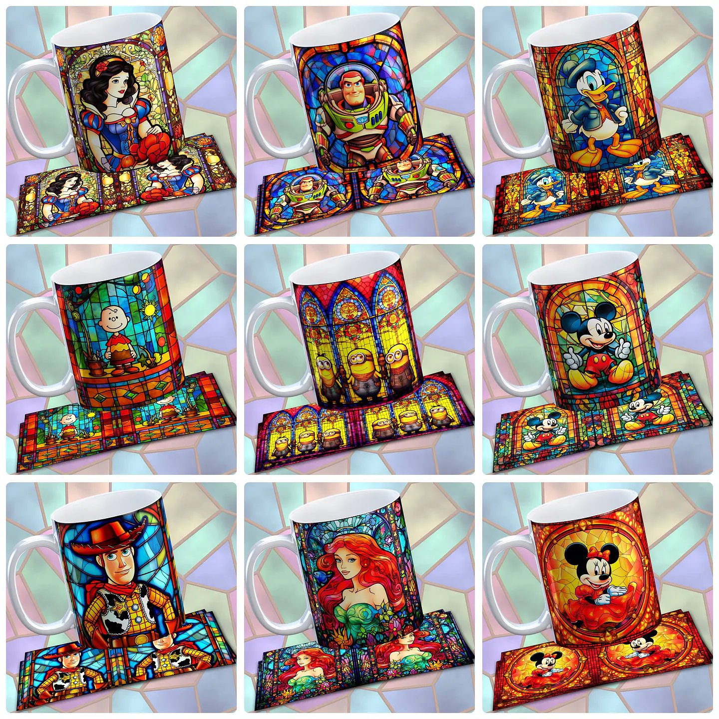 20 Artes para Canecas Personagens Vitral Arquivo em Jpg 2