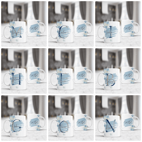 26 Artes para Canecas Alfabeto Azul Arquivo em CorelDraw 