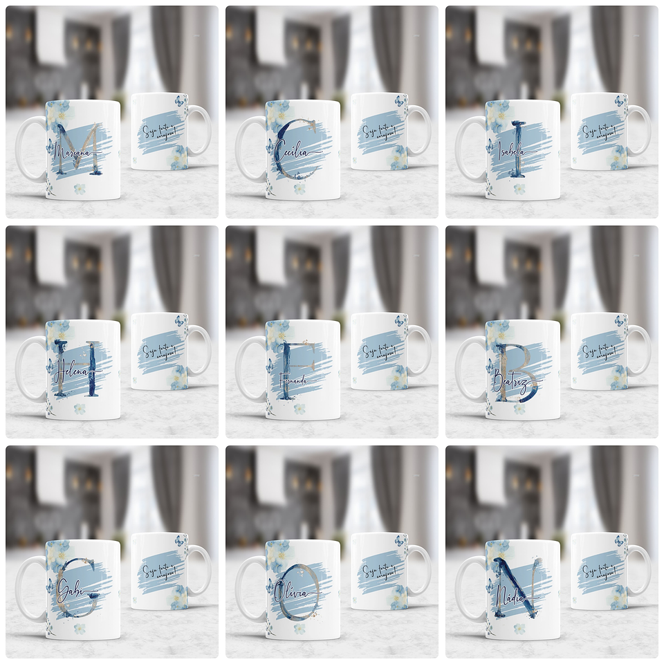 26 Artes para Canecas Alfabeto Azul Arquivo em CorelDraw  1