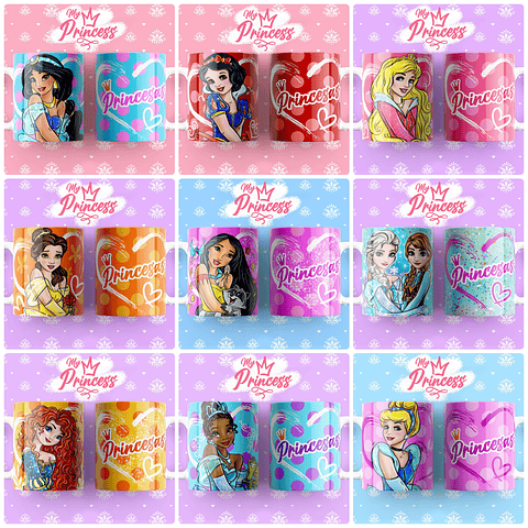 42 Artes para Caneca Princesas Arquivo Editável