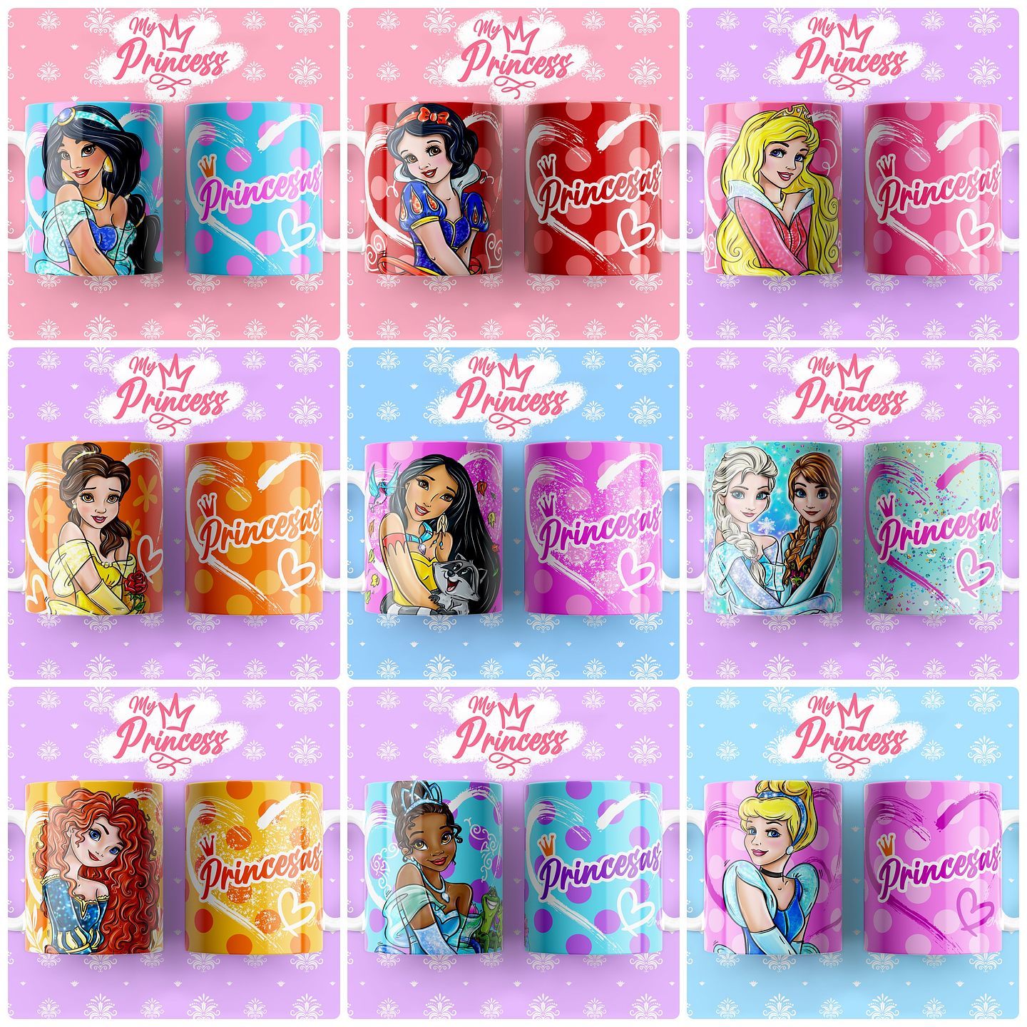 42 Artes para Caneca Princesas Arquivo Editável 1