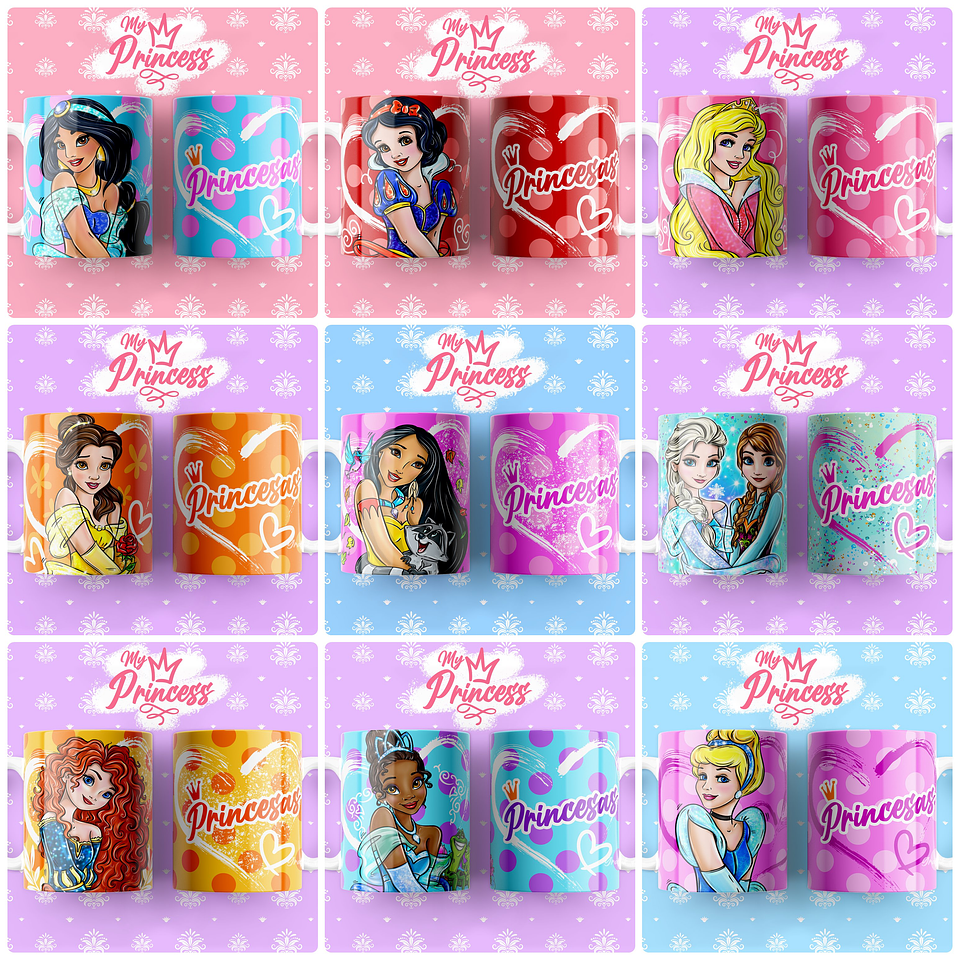 42 Artes para Caneca Princesas Arquivo Editável 1
