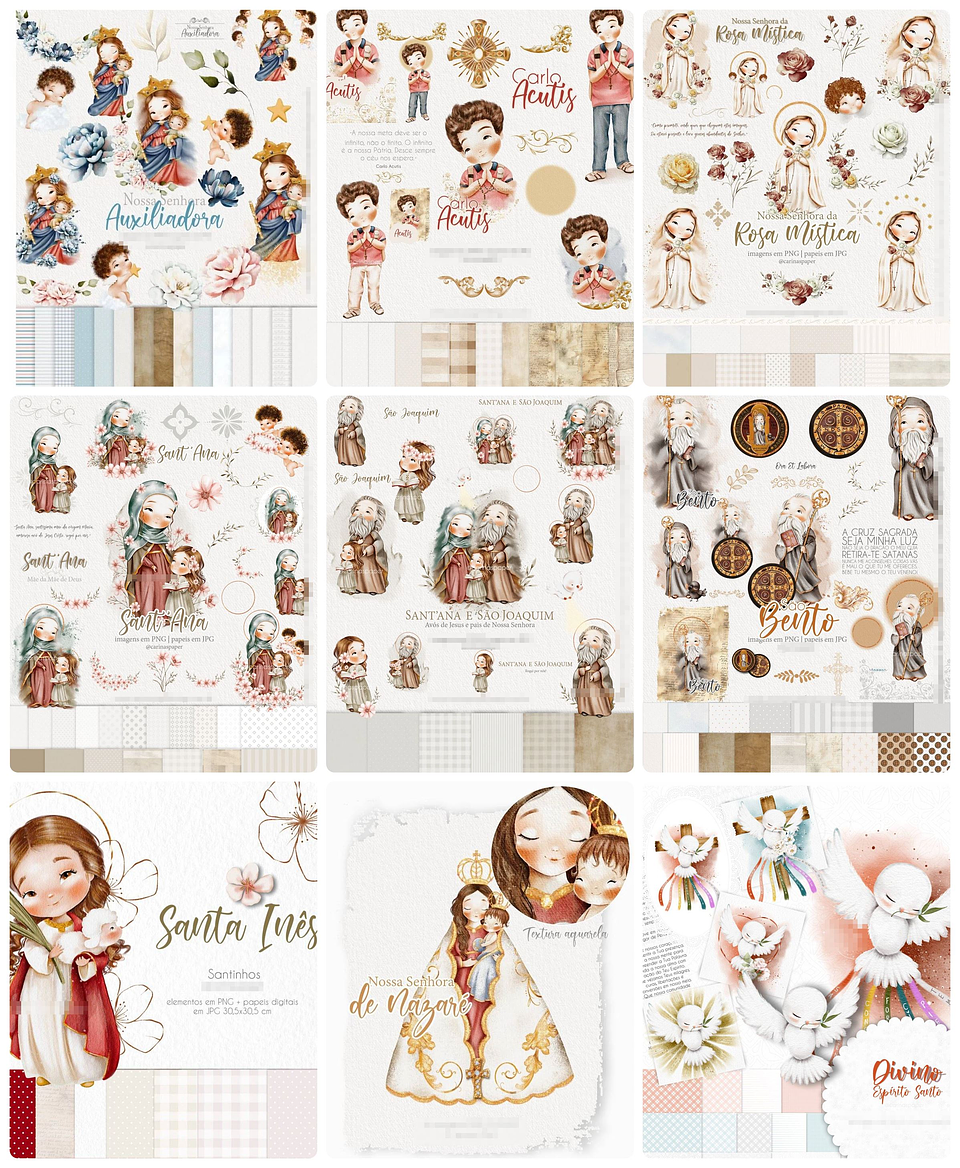 Kit Digital Santinhos em Aquarela Arquivos em Png   1