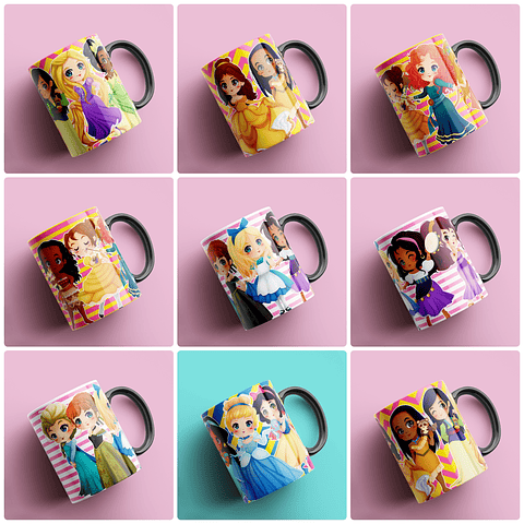 42 Artes para Caneca Princesas Arquivo Editável