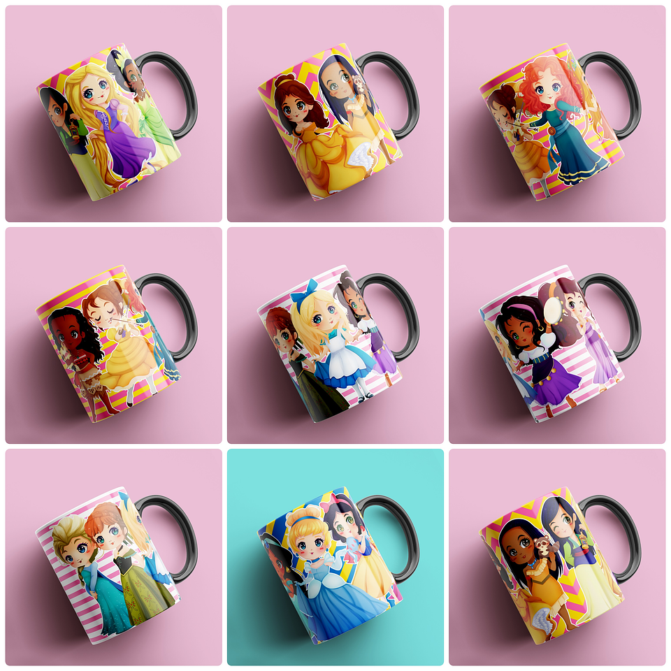 42 Artes para Caneca Princesas Arquivo Editável 2