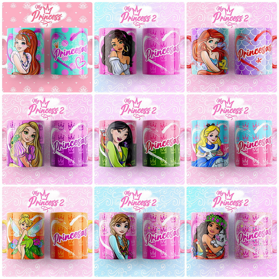 42 Artes para Caneca Princesas Arquivo Editável 4