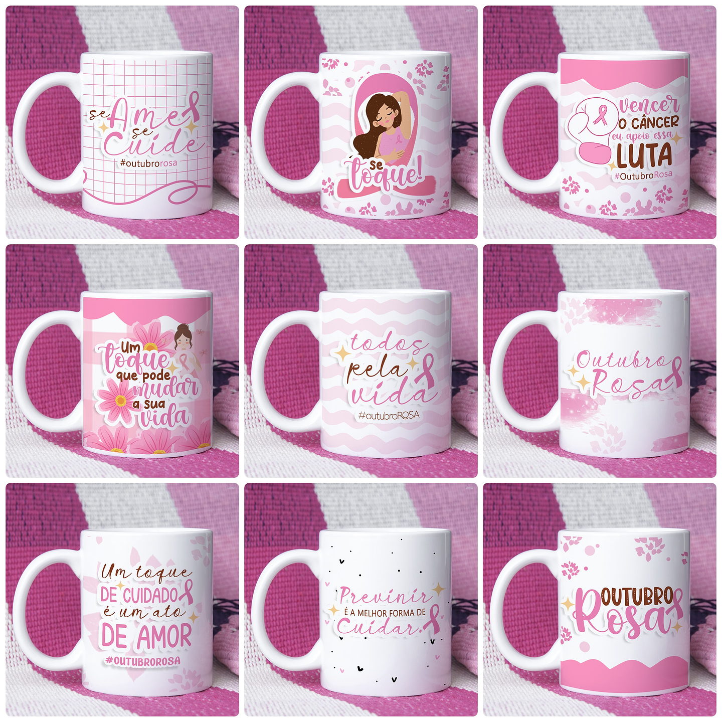9 Artes para Caneca Outubro Rosa Arquivo em Jpg  1