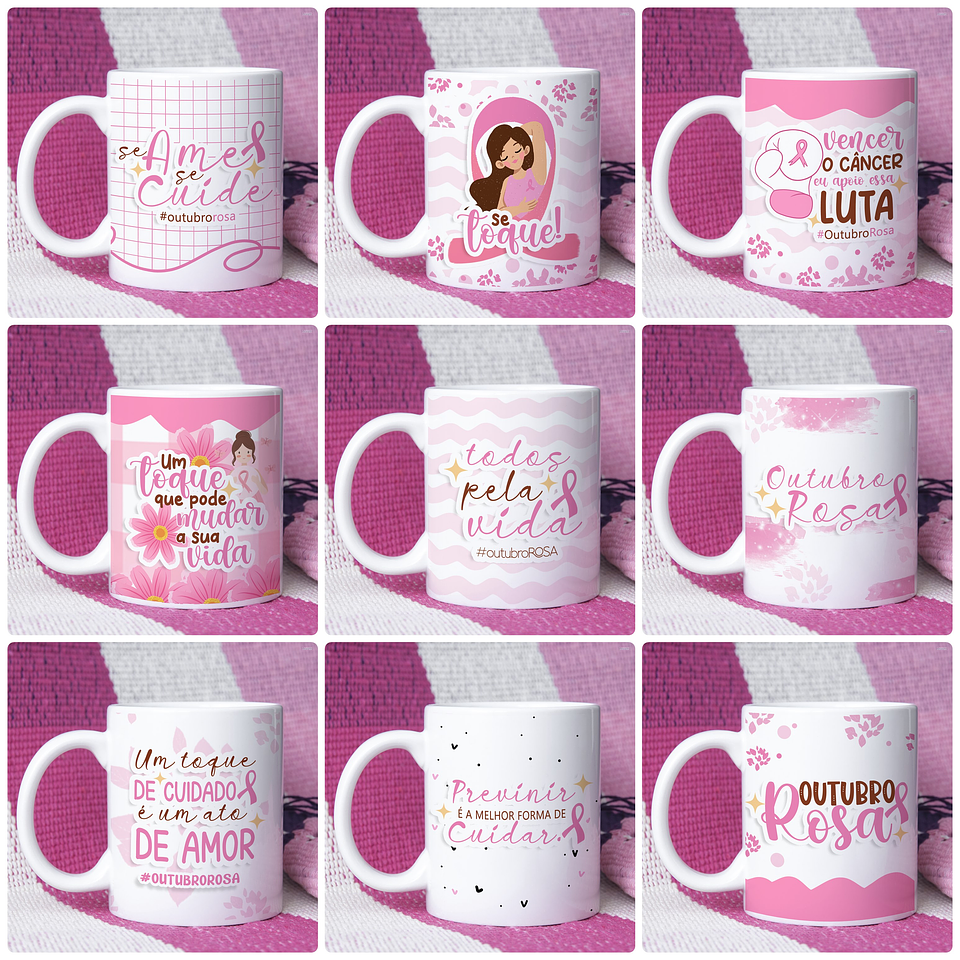 9 Artes para Caneca Outubro Rosa Arquivo em Jpg  1