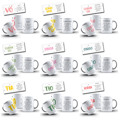 18 Artes para Canecas Família Arquivo em Jpg