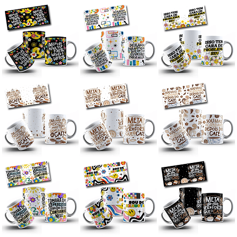 32 Artes para Canecas Vibes Frases V3 Arquivo em Jpg