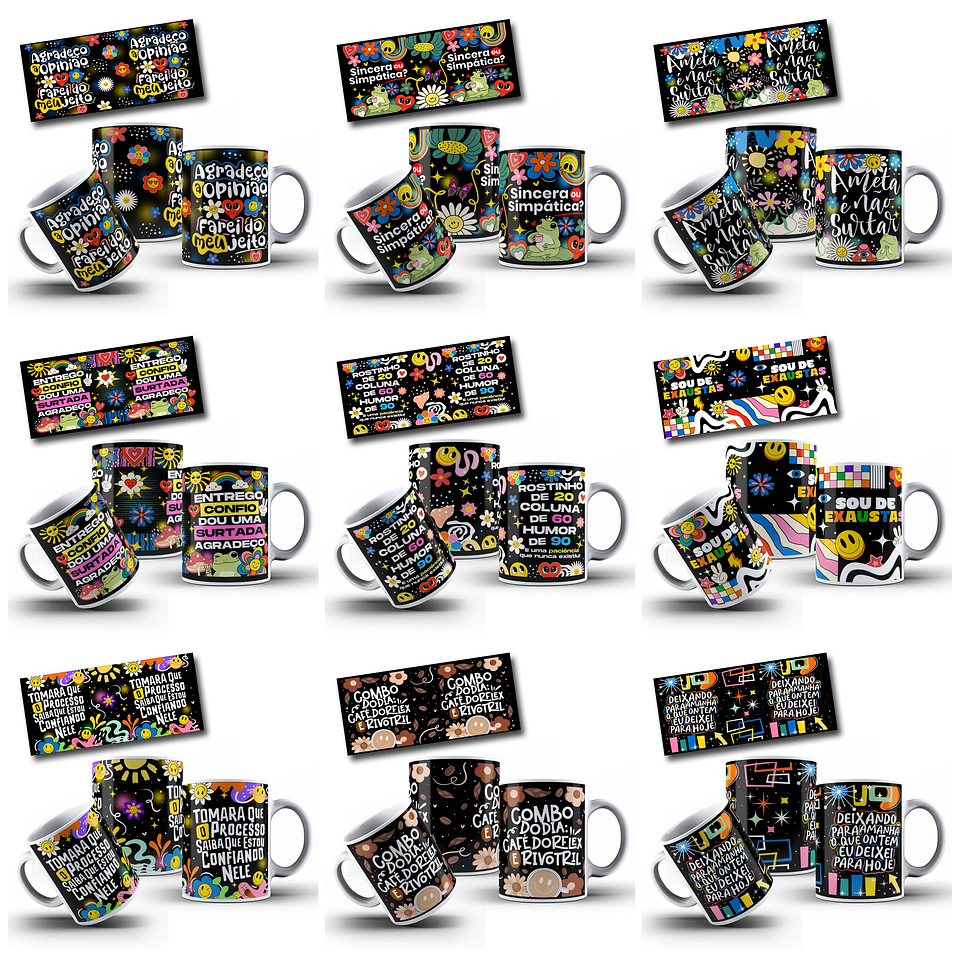 32 Artes para Canecas Vibes Frases V3 Arquivo em Jpg 2