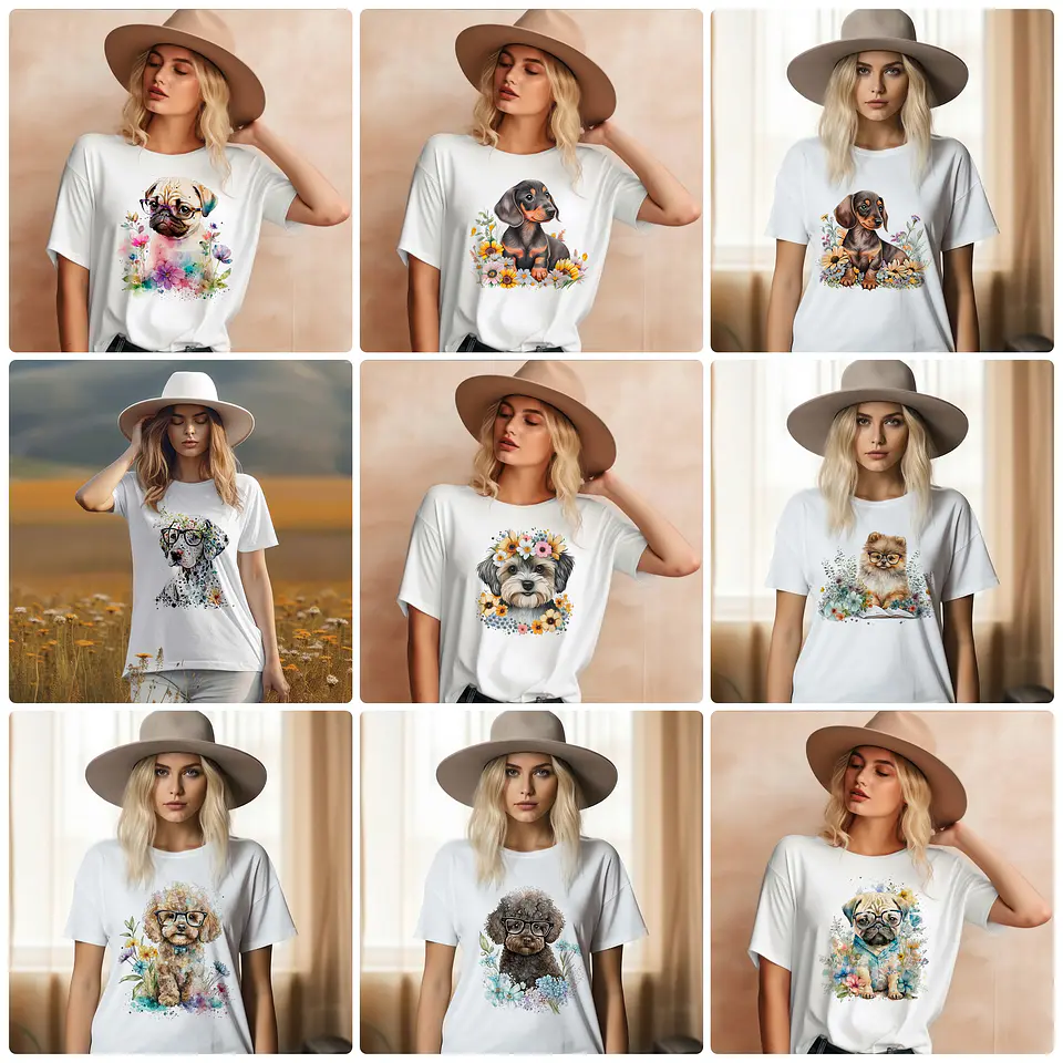 28 Artes para Camisa Chachorro Aquarela Arquivo em Png  2