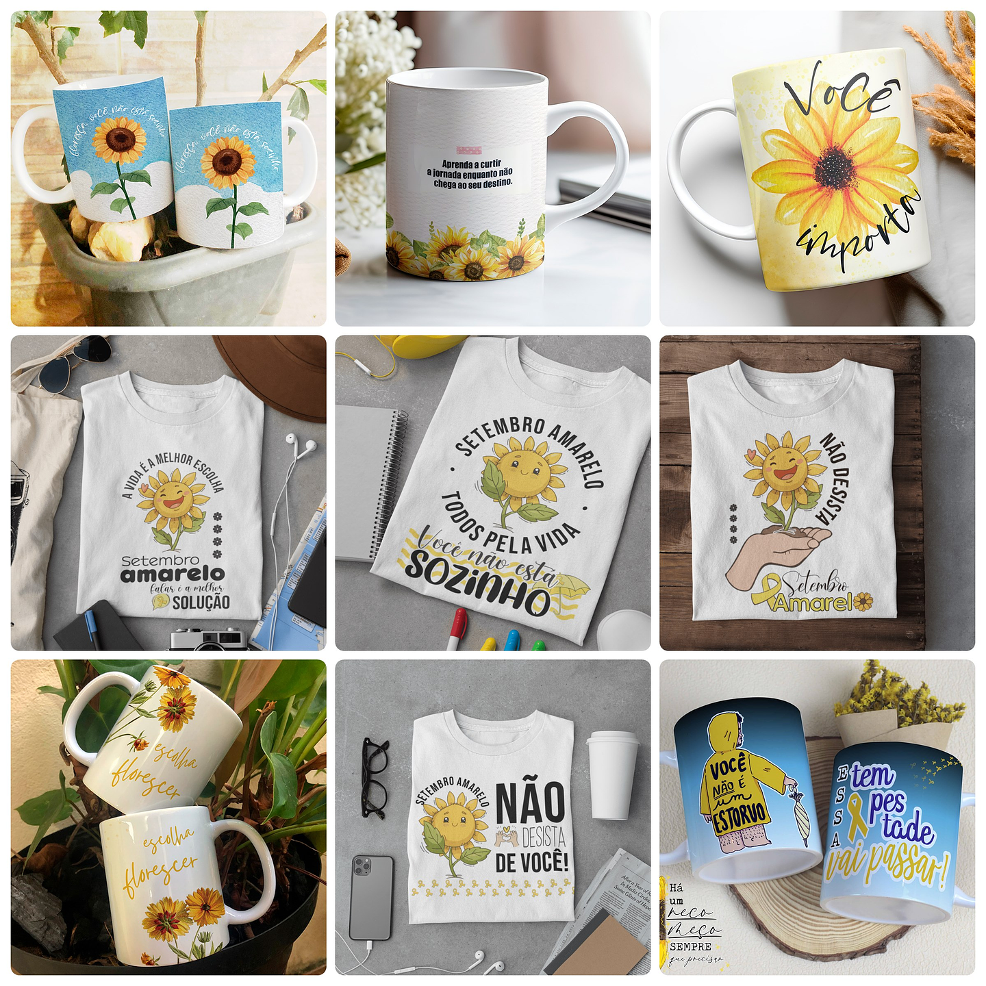 34 Artes para Caneca e Camisa Setembro Amarelo Arquivo em Png 1