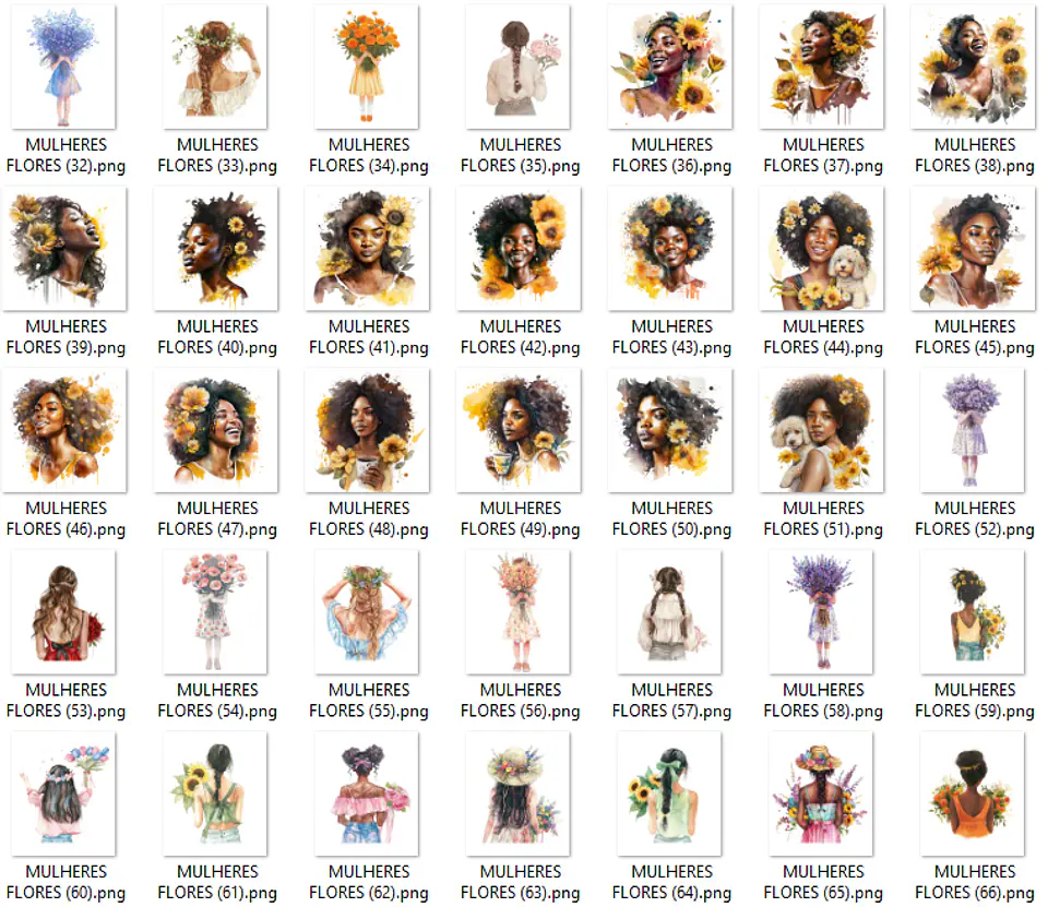 Kit Digital Mulheres Flores Floral em Png 1