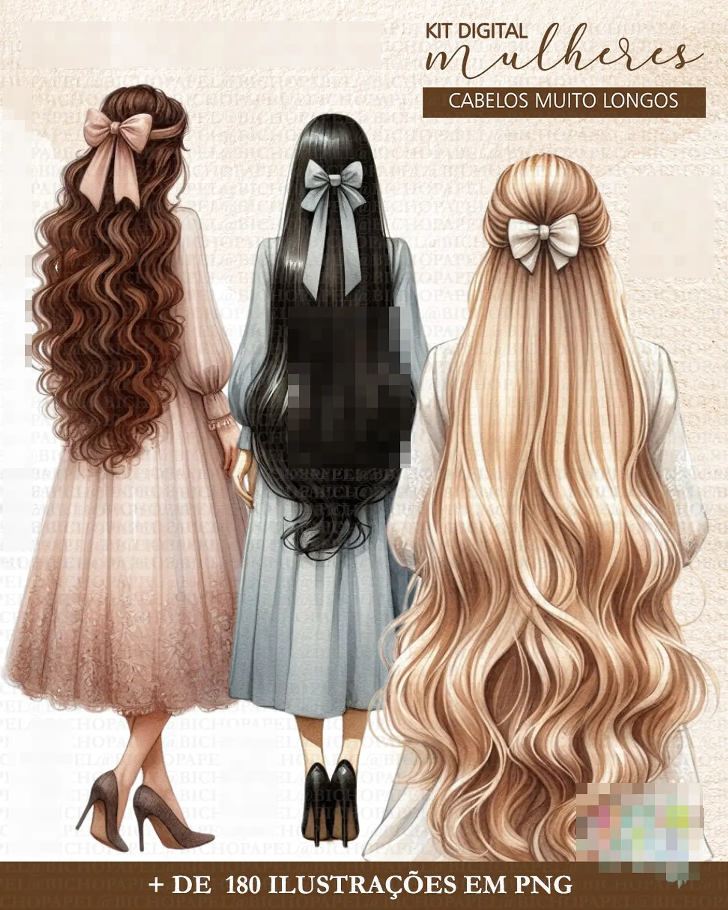 Kit Digital Mulher de Cabelos Compridos em Png   3