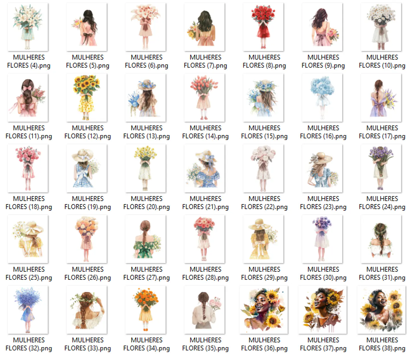 Kit Digital Mulheres Flores Floral em Png 2