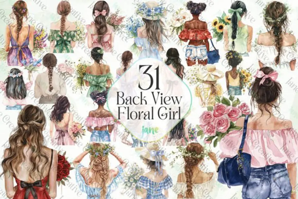 Kit Digital Mulheres Flores Floral em Png 4