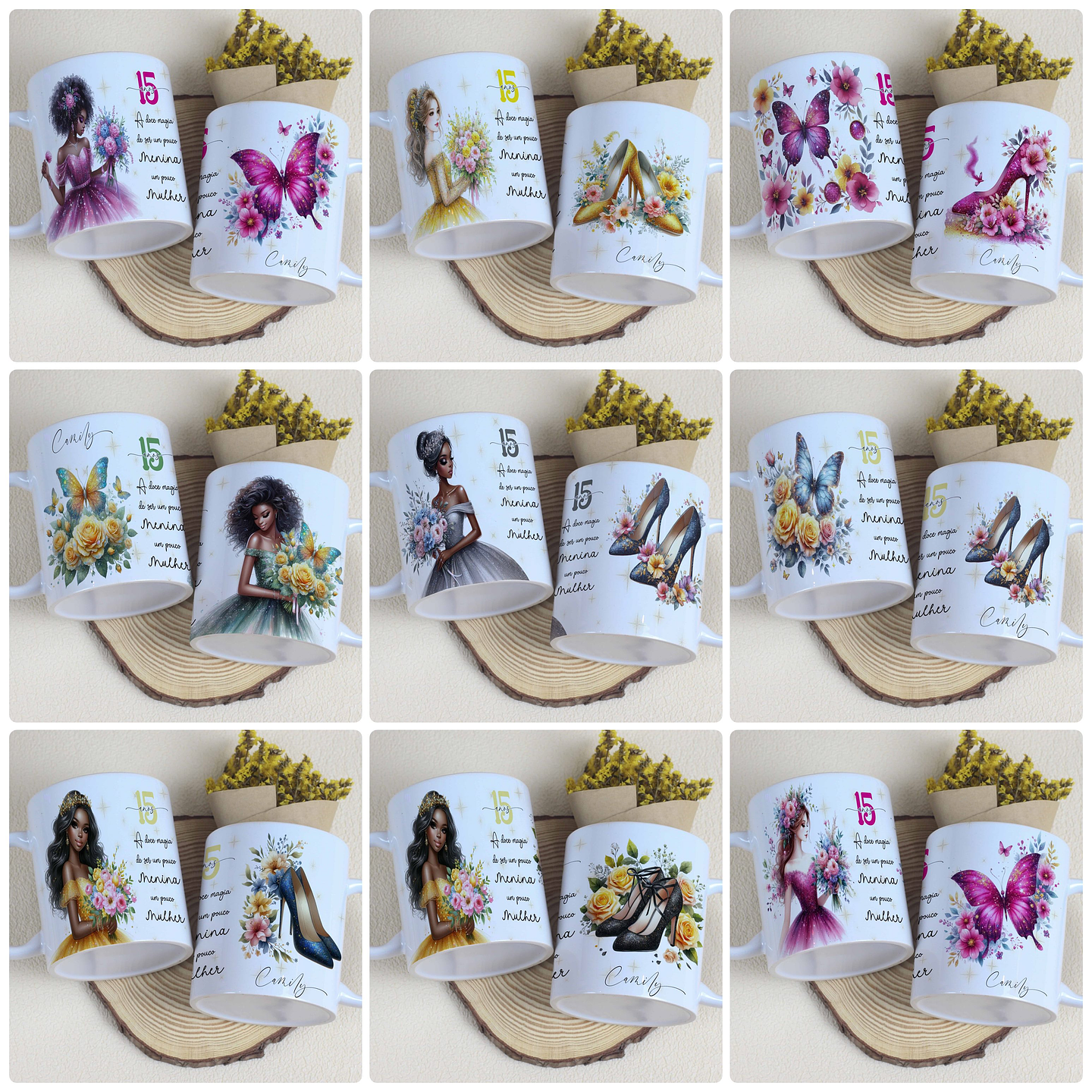 16 Artes para Canecas Aniversário 15 anos Arquivo Editável 1