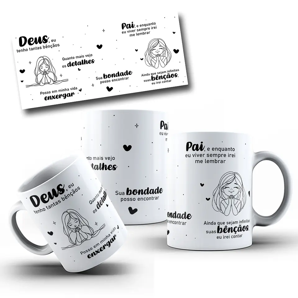 Arte Caneca Deus eu tenho tantas bençãos quanto mais vejo os detalhes Minimalista Arquivo em Jpg 1