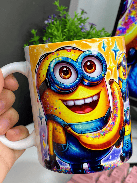 Arte Caneca Minions Gliter Arquivo em Jpg 