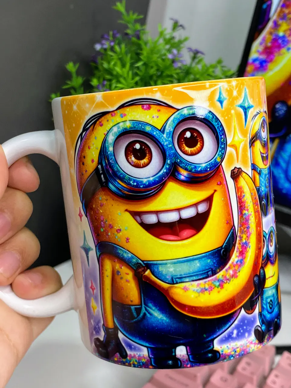 Arte Caneca Minions Gliter Arquivo em Jpg  1