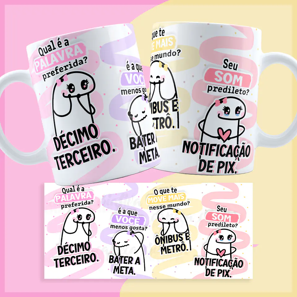 Arte Caneca Flork Qual é a Palavra preferida? Décimo terceiro é a que você menos gosta? Arquivo em Jpg  2