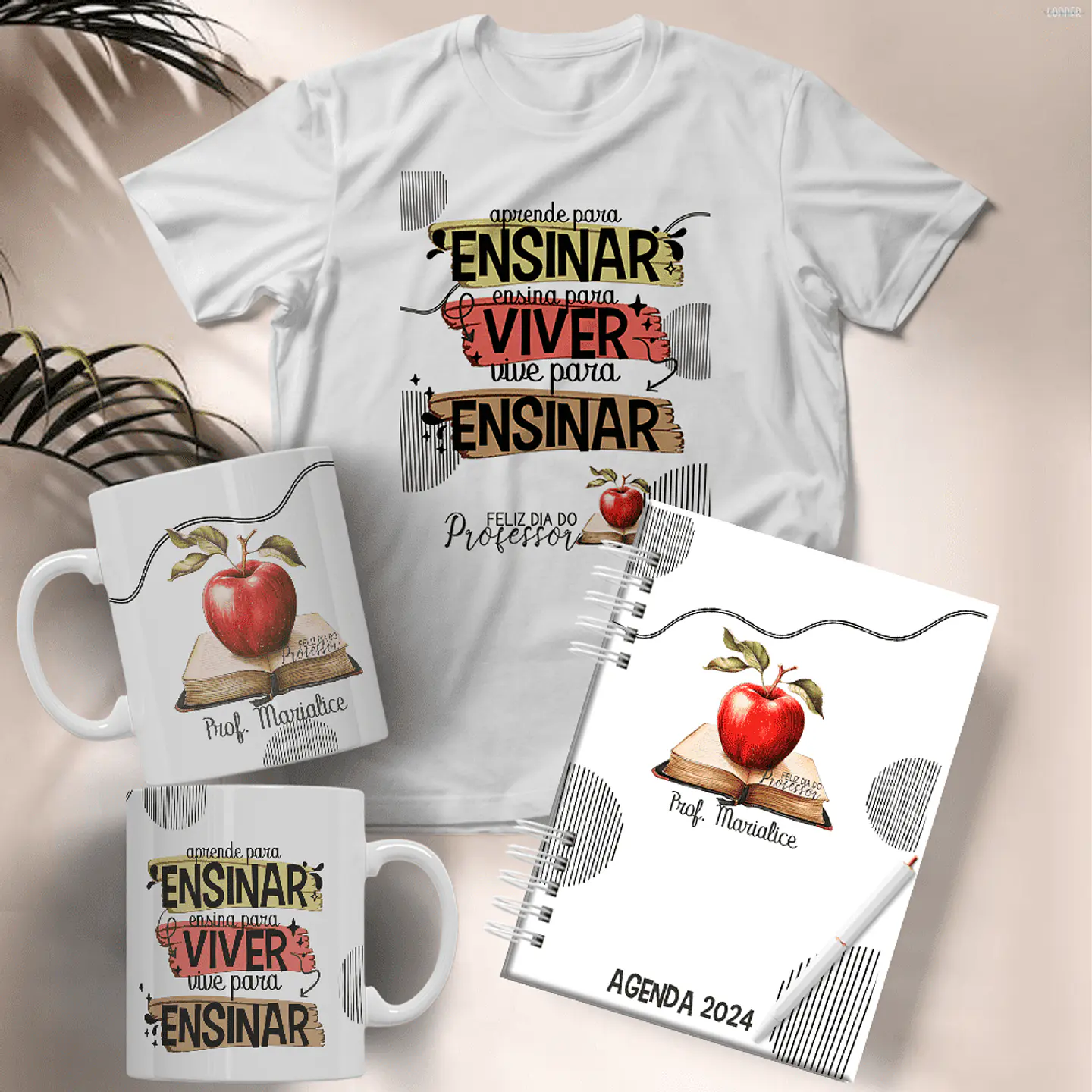 21 Artes para Caneca Capa para Agenda e Camisa Dia dos Professores Arquivo Editável 1