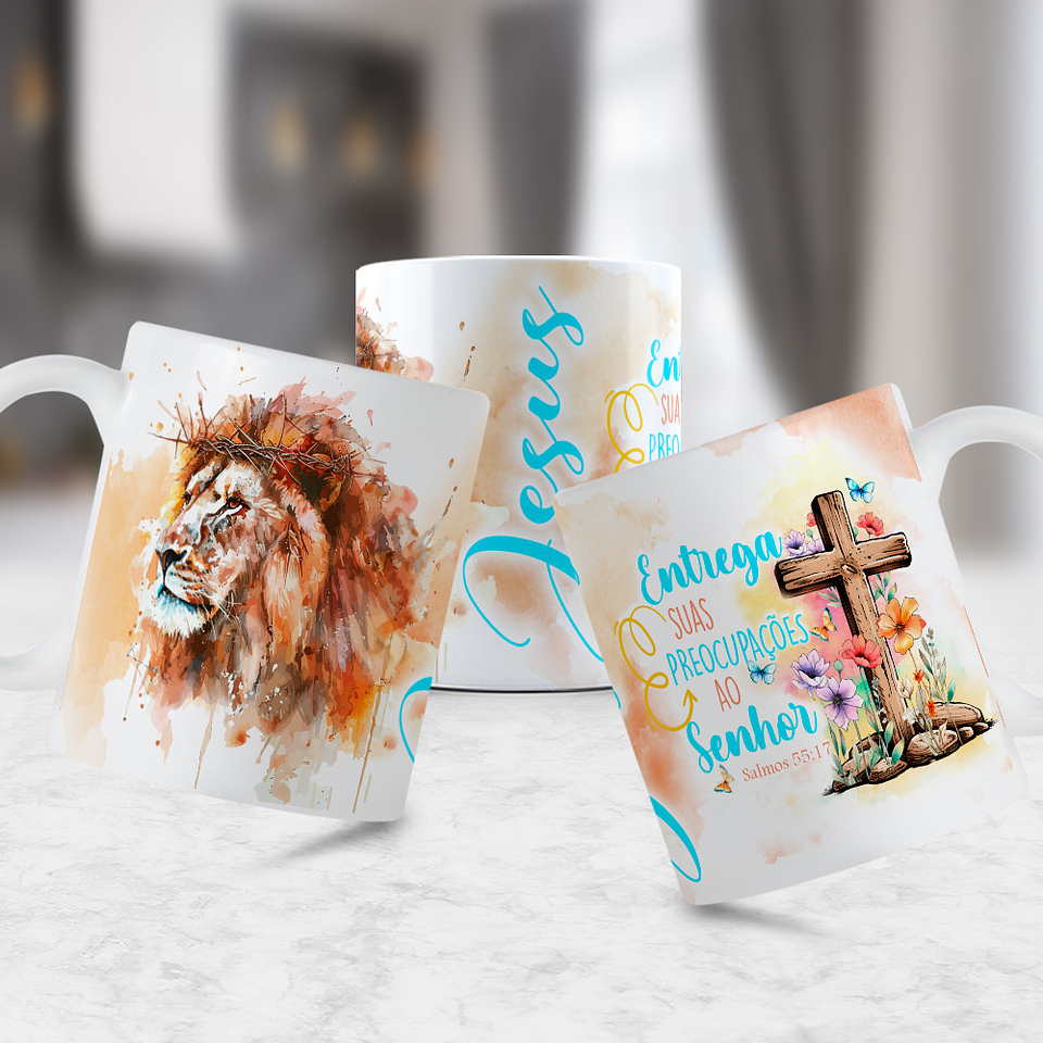 12 Artes para Caneca Jesus Leão de Judá 2.0 Arquivo Editável  4
