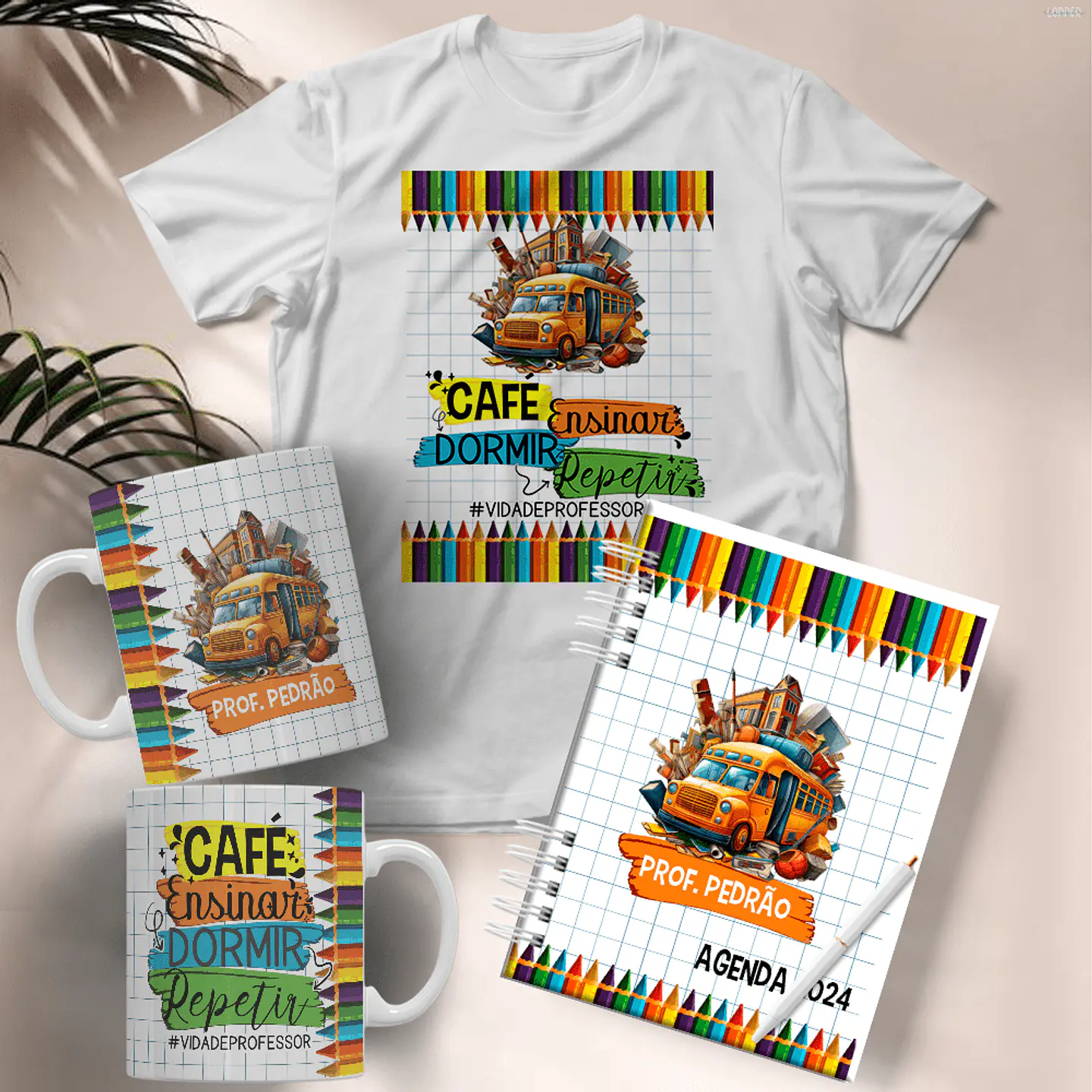 21 Artes para Caneca Capa para Agenda e Camisa Dia dos Professores Arquivo Editável 15