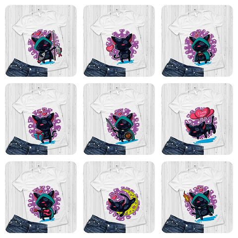 14 Artes Camisa Gatinhos  Arquivo Editável