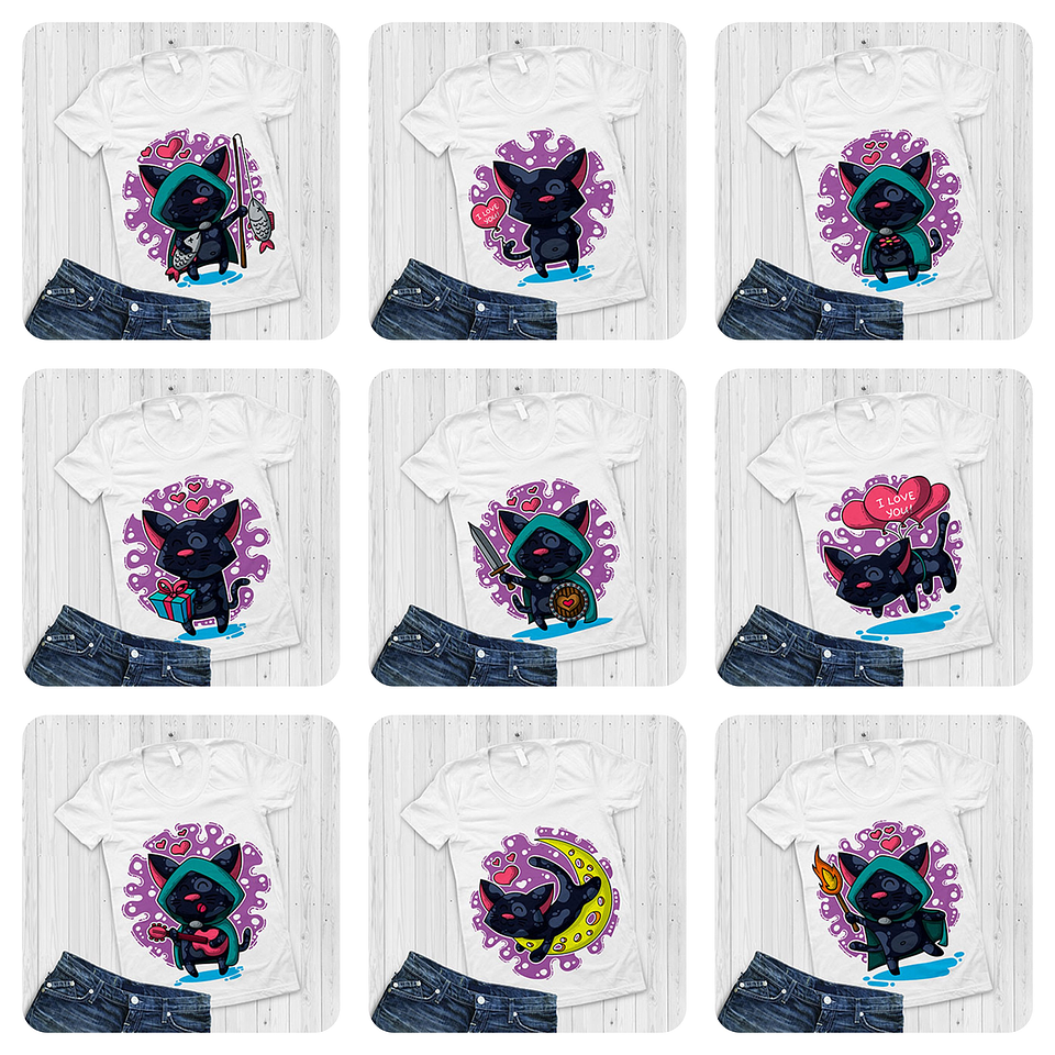 14 Artes Camisa Gatinhos  Arquivo Editável 1